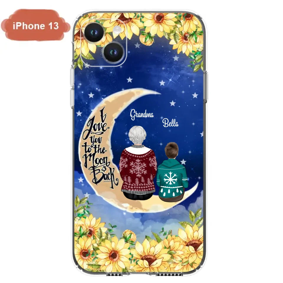 Personalized Grandma & Grandchilds Sitting On Moon Phone Case - Up to 3 Kids - Gift Idea For Grandma - I Love You To The Moon And Back - Cases For iPhone & Samsung