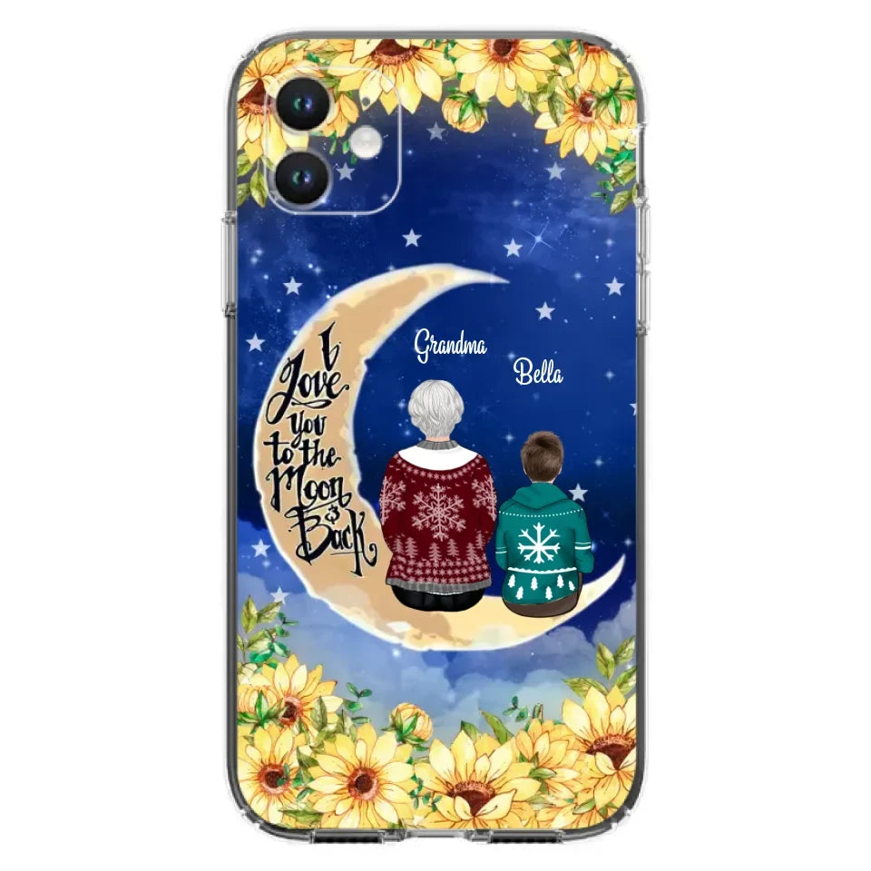 Personalized Grandma & Grandchilds Sitting On Moon Phone Case - Up to 3 Kids - Gift Idea For Grandma - I Love You To The Moon And Back - Cases For iPhone & Samsung