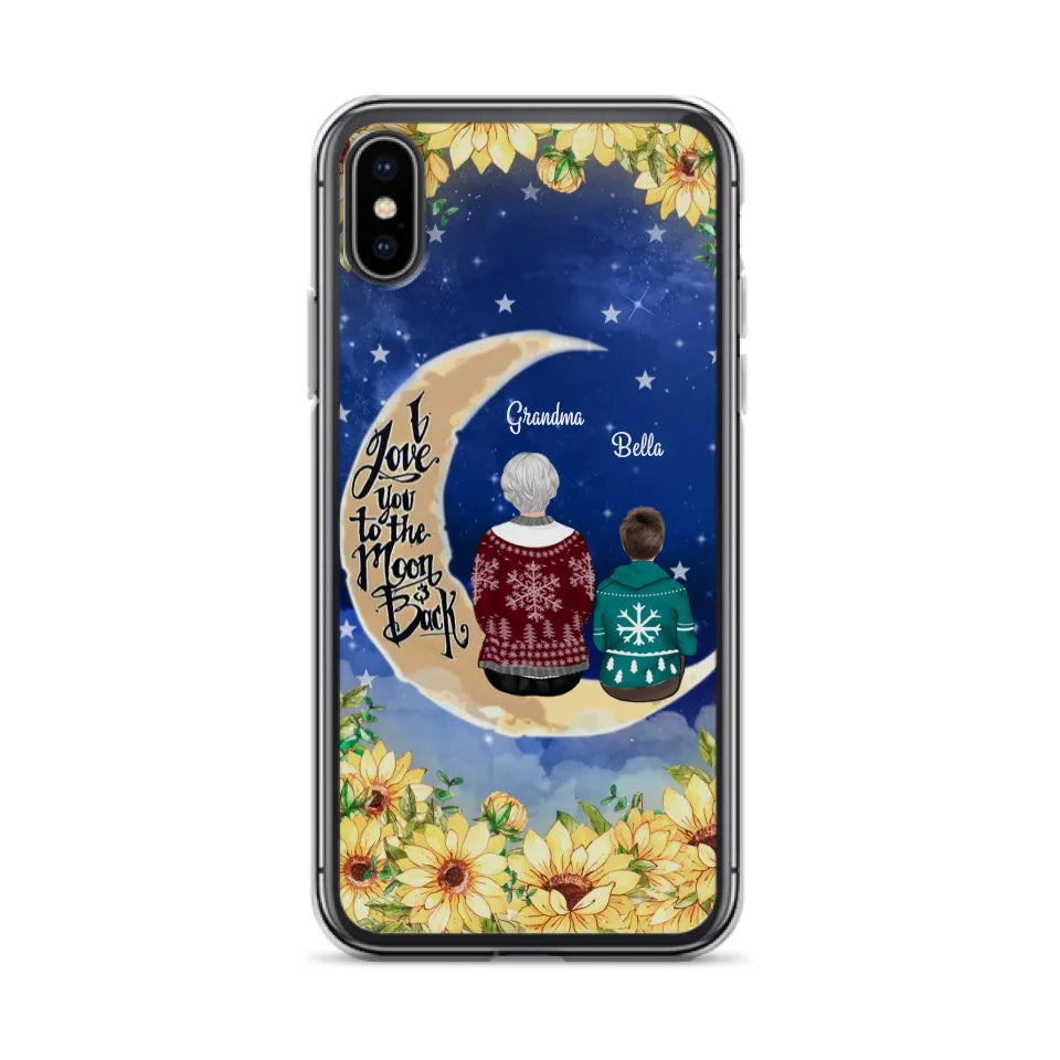 Personalized Grandma & Grandchilds Sitting On Moon Phone Case - Up to 3 Kids - Gift Idea For Grandma - I Love You To The Moon And Back - Cases For iPhone & Samsung