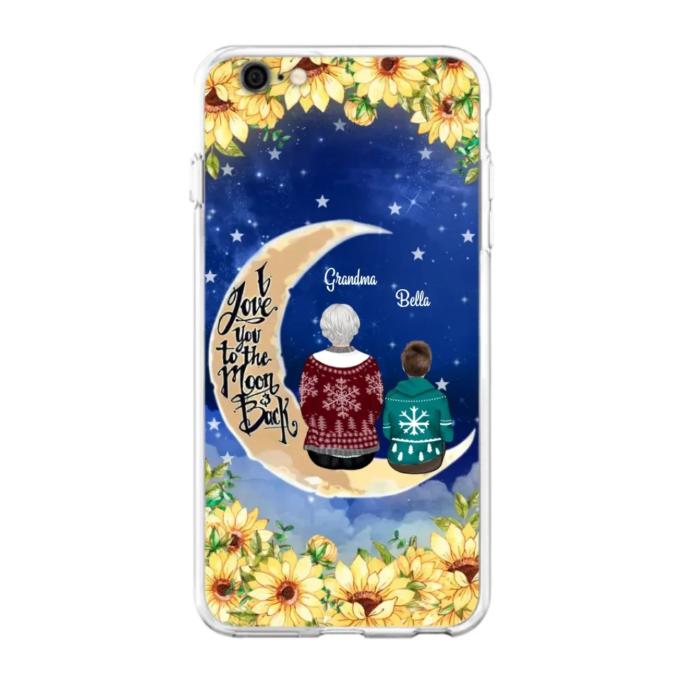 Personalized Grandma & Grandchilds Sitting On Moon Phone Case - Up to 3 Kids - Gift Idea For Grandma - I Love You To The Moon And Back - Cases For iPhone & Samsung