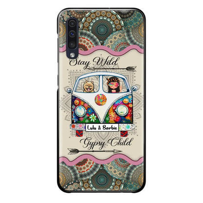 Personalized Hippie Phone Case - Girl with up to 3 Pets - Stay wild gypsy child