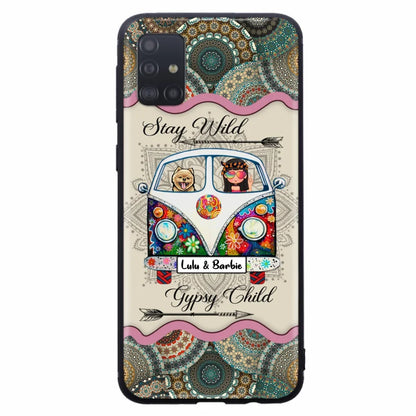 Personalized Hippie Phone Case - Girl with up to 3 Pets - Stay wild gypsy child