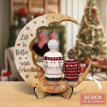 Personalized Grandma Wooden Art - Christmas Gift Idea For Grandma - Life Is Better With Grandkid