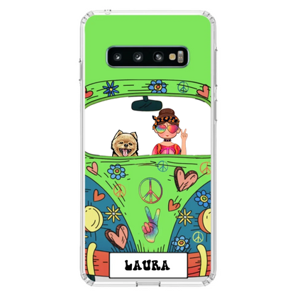 Personalized Hippie Girl Phone Case - Girl with up to 3 Pets - Case for iPhone, Samsung and Xiaomi