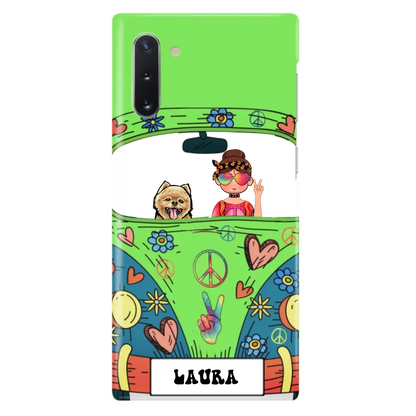 Personalized Hippie Girl Phone Case - Girl with up to 3 Pets - Case for iPhone, Samsung and Xiaomi