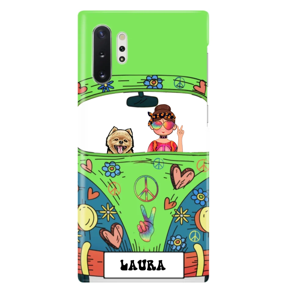 Personalized Hippie Girl Phone Case - Girl with up to 3 Pets - Case for iPhone, Samsung and Xiaomi