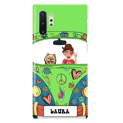 Personalized Hippie Girl Phone Case - Girl with up to 3 Pets - Case for iPhone, Samsung and Xiaomi