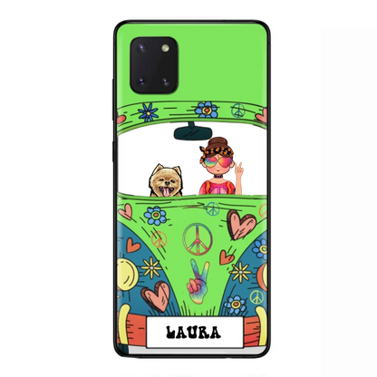 Personalized Hippie Girl Phone Case - Girl with up to 3 Pets - Case for iPhone, Samsung and Xiaomi