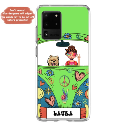 Personalized Hippie Girl Phone Case - Girl with up to 3 Pets - Case for iPhone, Samsung and Xiaomi