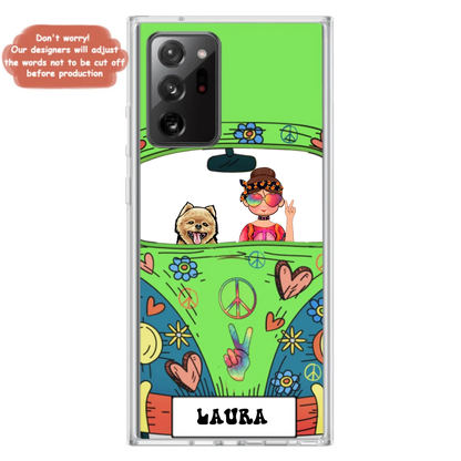 Personalized Hippie Girl Phone Case - Girl with up to 3 Pets - Case for iPhone, Samsung and Xiaomi