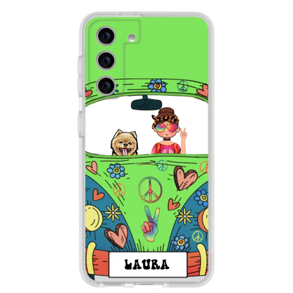 Personalized Hippie Girl Phone Case - Girl with up to 3 Pets - Case for iPhone, Samsung and Xiaomi