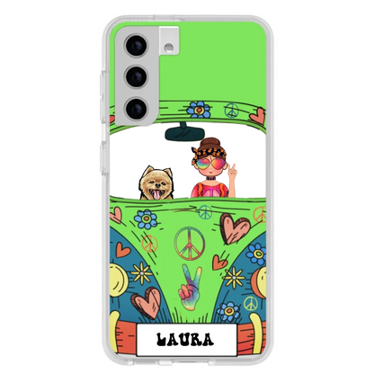 Personalized Hippie Girl Phone Case - Girl with up to 3 Pets - Case for iPhone, Samsung and Xiaomi