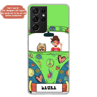 Personalized Hippie Girl Phone Case - Girl with up to 3 Pets - Case for iPhone, Samsung and Xiaomi