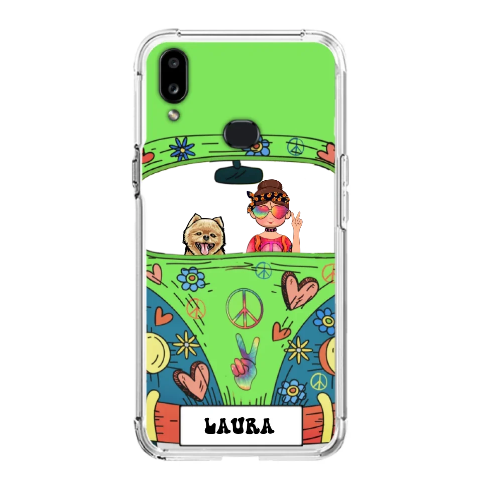 Personalized Hippie Girl Phone Case - Girl with up to 3 Pets - Case for iPhone, Samsung and Xiaomi