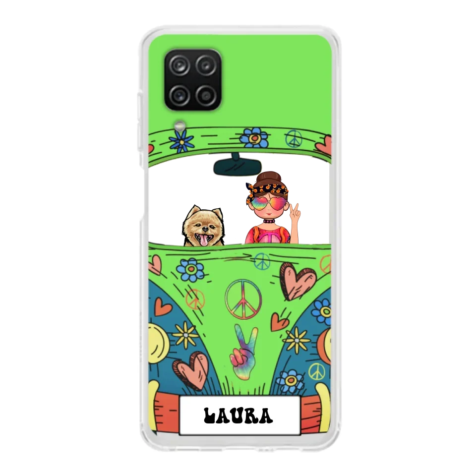 Personalized Hippie Girl Phone Case - Girl with up to 3 Pets - Case for iPhone, Samsung and Xiaomi