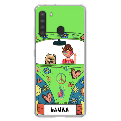 Personalized Hippie Girl Phone Case - Girl with up to 3 Pets - Case for iPhone, Samsung and Xiaomi