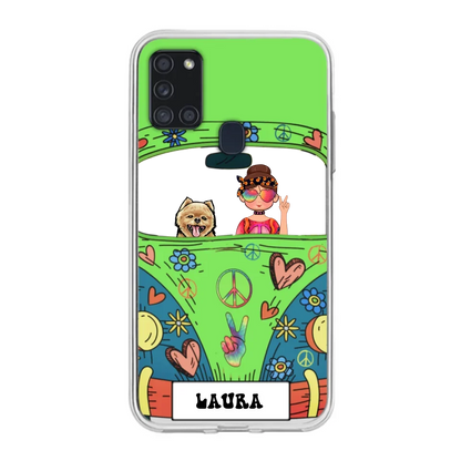 Personalized Hippie Girl Phone Case - Girl with up to 3 Pets - Case for iPhone, Samsung and Xiaomi