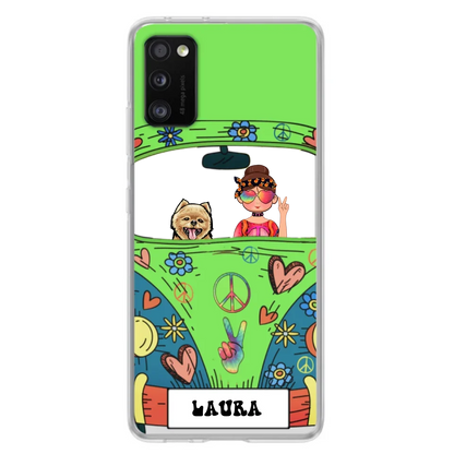 Personalized Hippie Girl Phone Case - Girl with up to 3 Pets - Case for iPhone, Samsung and Xiaomi