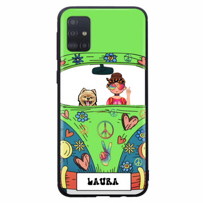 Personalized Hippie Girl Phone Case - Girl with up to 3 Pets - Case for iPhone, Samsung and Xiaomi