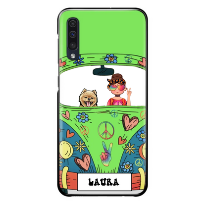 Personalized Hippie Girl Phone Case - Girl with up to 3 Pets - Case for iPhone, Samsung and Xiaomi