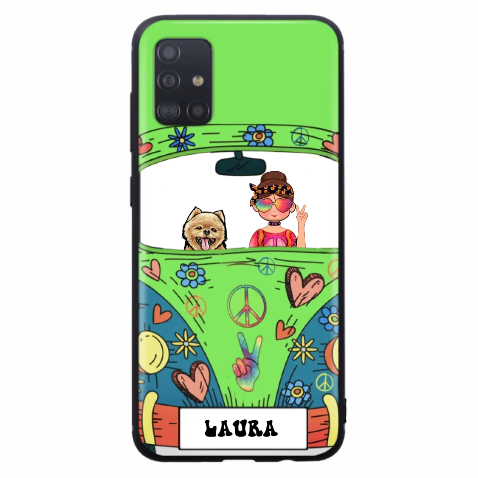 Personalized Hippie Girl Phone Case - Girl with up to 3 Pets - Case for iPhone, Samsung and Xiaomi