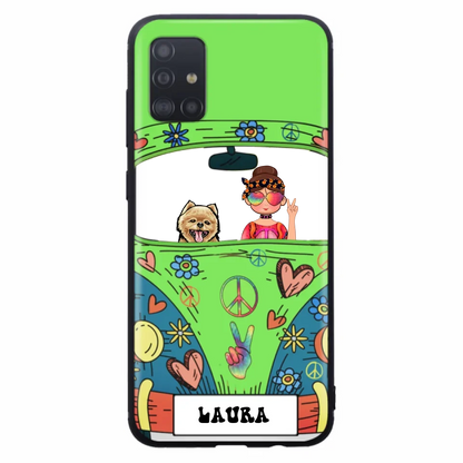 Personalized Hippie Girl Phone Case - Girl with up to 3 Pets - Case for iPhone, Samsung and Xiaomi