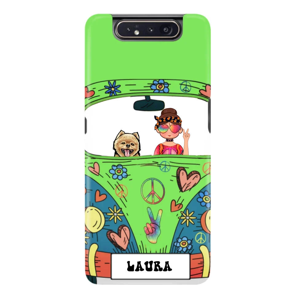 Personalized Hippie Girl Phone Case - Girl with up to 3 Pets - Case for iPhone, Samsung and Xiaomi