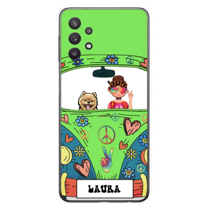 Personalized Hippie Girl Phone Case - Girl with up to 3 Pets - Case for iPhone, Samsung and Xiaomi