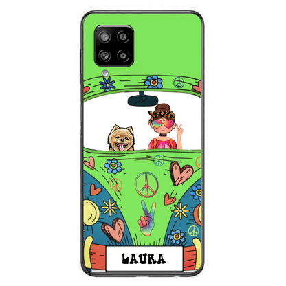 Personalized Hippie Girl Phone Case - Girl with up to 3 Pets - Case for iPhone, Samsung and Xiaomi