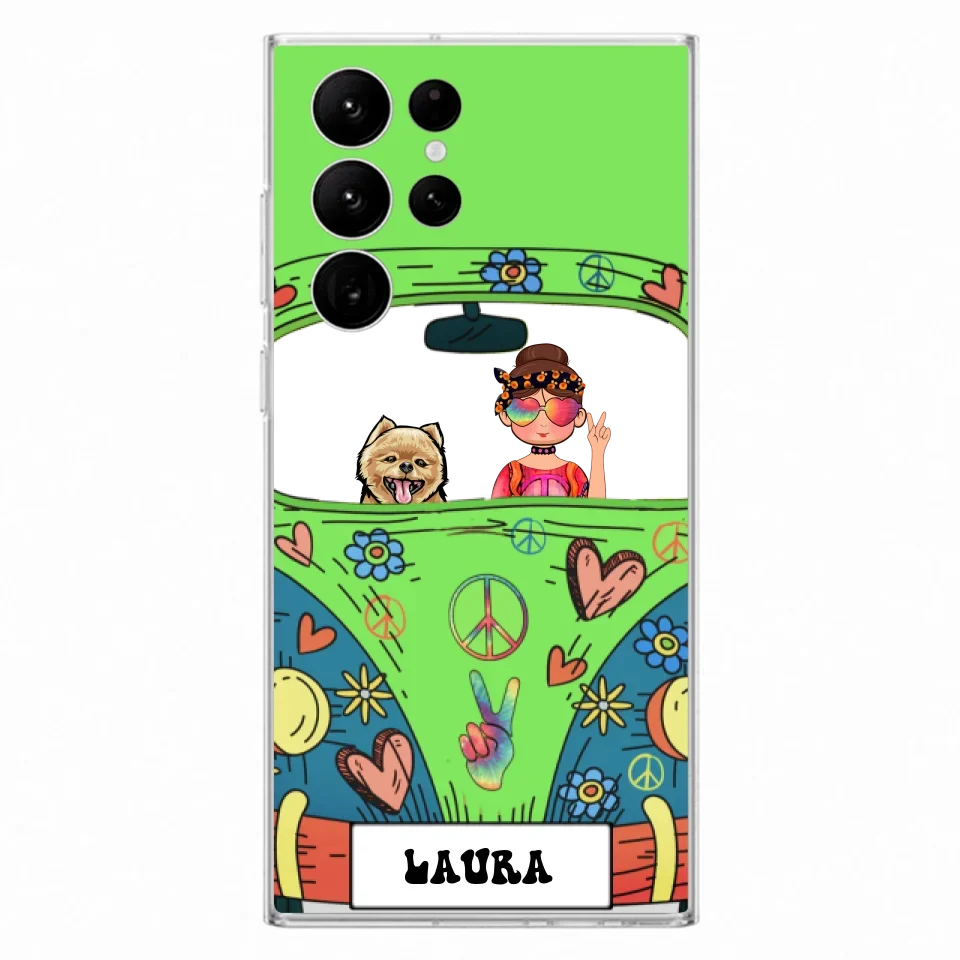 Personalized Hippie Girl Phone Case - Girl with up to 3 Pets - Case for iPhone, Samsung and Xiaomi