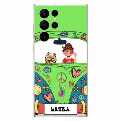 Personalized Hippie Girl Phone Case - Girl with up to 3 Pets - Case for iPhone, Samsung and Xiaomi