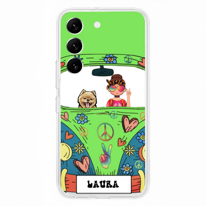Personalized Hippie Girl Phone Case - Girl with up to 3 Pets - Case for iPhone, Samsung and Xiaomi