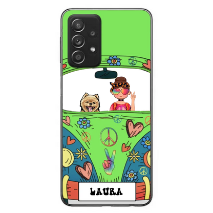 Personalized Hippie Girl Phone Case - Girl with up to 3 Pets - Case for iPhone, Samsung and Xiaomi