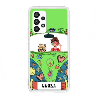 Personalized Hippie Girl Phone Case - Girl with up to 3 Pets - Case for iPhone, Samsung and Xiaomi