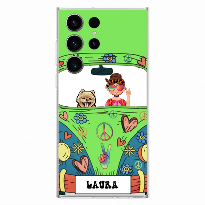 Personalized Hippie Girl Phone Case - Girl with up to 3 Pets - Case for iPhone, Samsung and Xiaomi