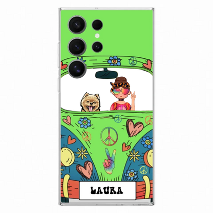 Personalized Hippie Girl Phone Case - Girl with up to 3 Pets - Case for iPhone, Samsung and Xiaomi