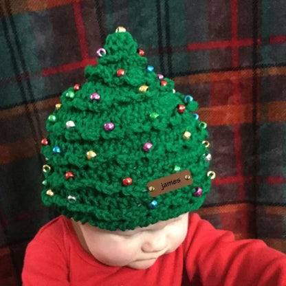Personalized Name Crochet Christmas Tree Hat - Baby First Christmas Gift - Knit Baby Beanie Hat