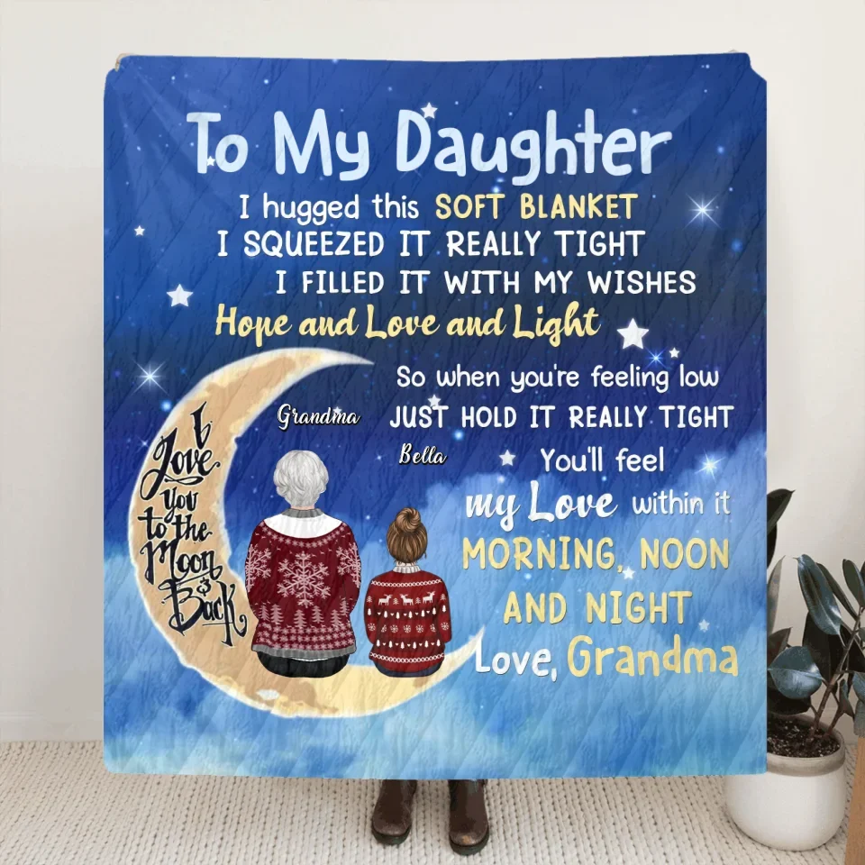Personalized To My Daughter Fleece Throw Blanket/Quilt - Gift Idea For Daughter/Son/Granddaughter/Grandson/Nephew/Niece - I Hugged This Soft Blanket
