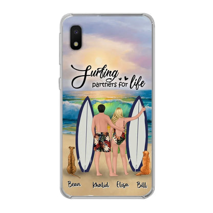 Custom Personalized Surfing Phone Case - Couple And 2 Pets - Phone Case For iPhone and Samsung - Surfing Partners For Life - CCS180