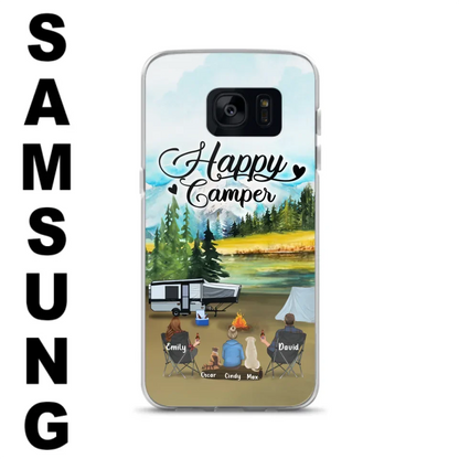 Personalized Camping Phone Case - Parents With 1 Kids And 2 Pets - Best Gift For Family - Happy Camper - Case For iPhone And Samsung