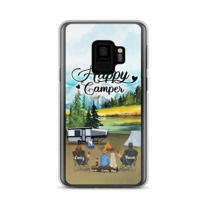 Personalized Camping Phone Case - Parents With 1 Kids And 2 Pets - Best Gift For Family - Happy Camper - Case For iPhone And Samsung