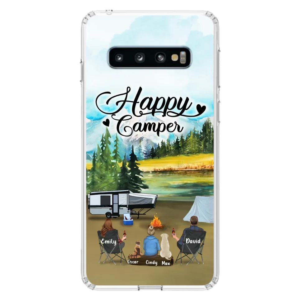Personalized Camping Phone Case - Parents With 1 Kids And 2 Pets - Best Gift For Family - Happy Camper - Case For iPhone And Samsung