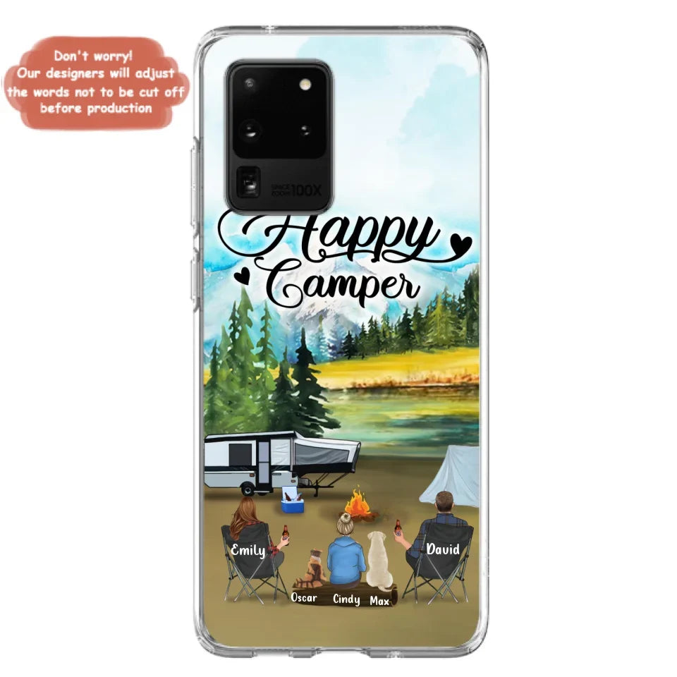 Personalized Camping Phone Case - Parents With 1 Kids And 2 Pets - Best Gift For Family - Happy Camper - Case For iPhone And Samsung