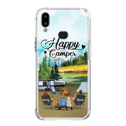 Personalized Camping Phone Case - Parents With 1 Kids And 2 Pets - Best Gift For Family - Happy Camper - Case For iPhone And Samsung