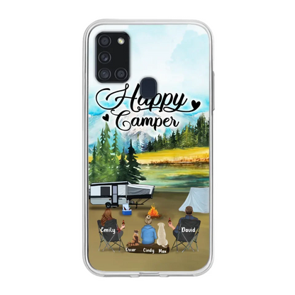 Personalized Camping Phone Case - Parents With 1 Kids And 2 Pets - Best Gift For Family - Happy Camper - Case For iPhone And Samsung