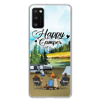 Personalized Camping Phone Case - Parents With 1 Kids And 2 Pets - Best Gift For Family - Happy Camper - Case For iPhone And Samsung
