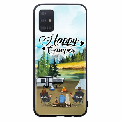 Personalized Camping Phone Case - Parents With 1 Kids And 2 Pets - Best Gift For Family - Happy Camper - Case For iPhone And Samsung
