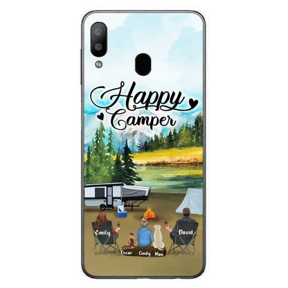 Personalized Camping Phone Case - Parents With 1 Kids And 2 Pets - Best Gift For Family - Happy Camper - Case For iPhone And Samsung