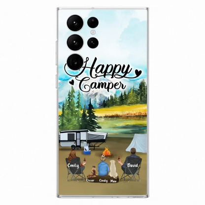 Personalized Camping Phone Case - Parents With 1 Kids And 2 Pets - Best Gift For Family - Happy Camper - Case For iPhone And Samsung