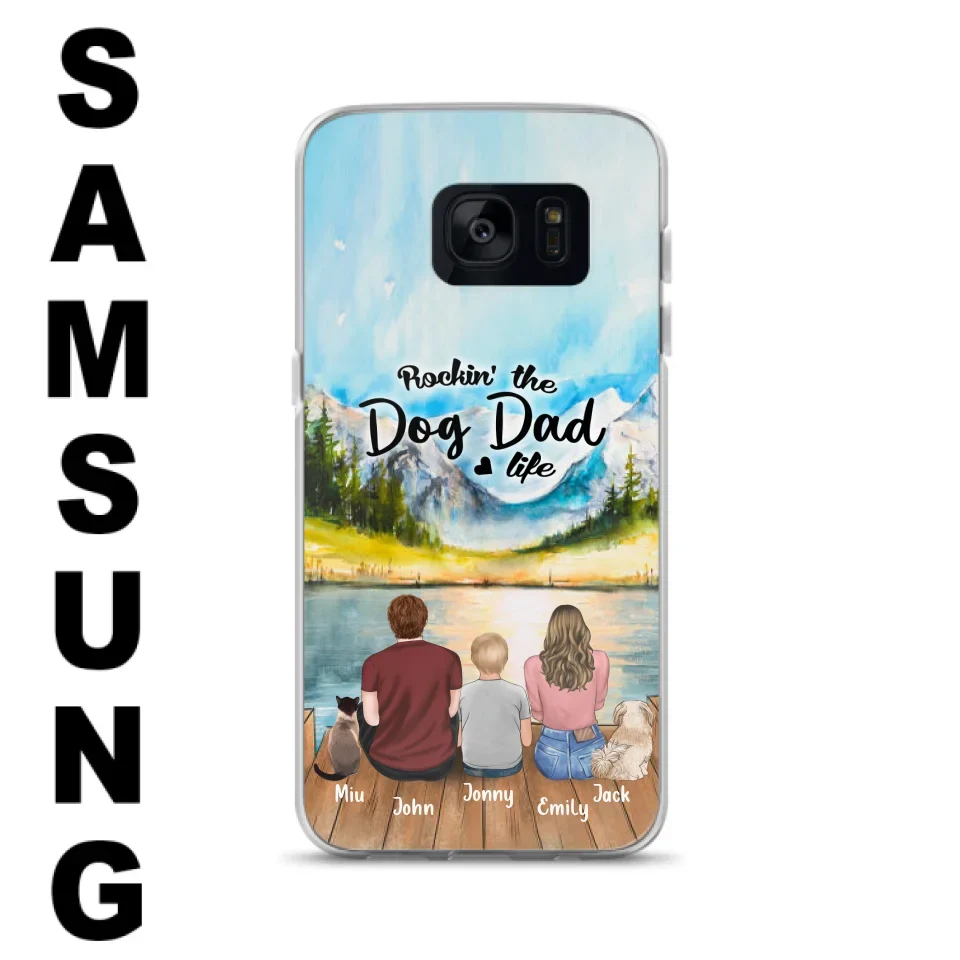 Personalized Pet Couple Phone Case - Parent With 1 Kid And 2 Pets - Case For iPhone And Samsung